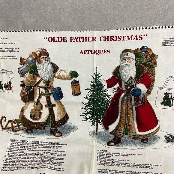 Vintage cotton Christmas fabric appliqués 4 Old World Santa Clauses - Picture 6 of 12
